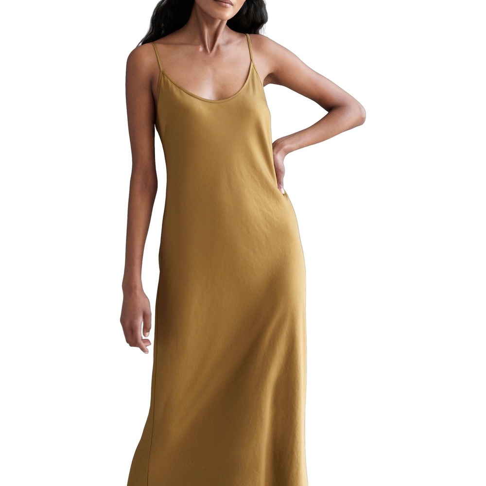 Jenni Kayne‎ Bronze Satin Slip Midi Dress Spaghetti Strap Women L $295 MSRP